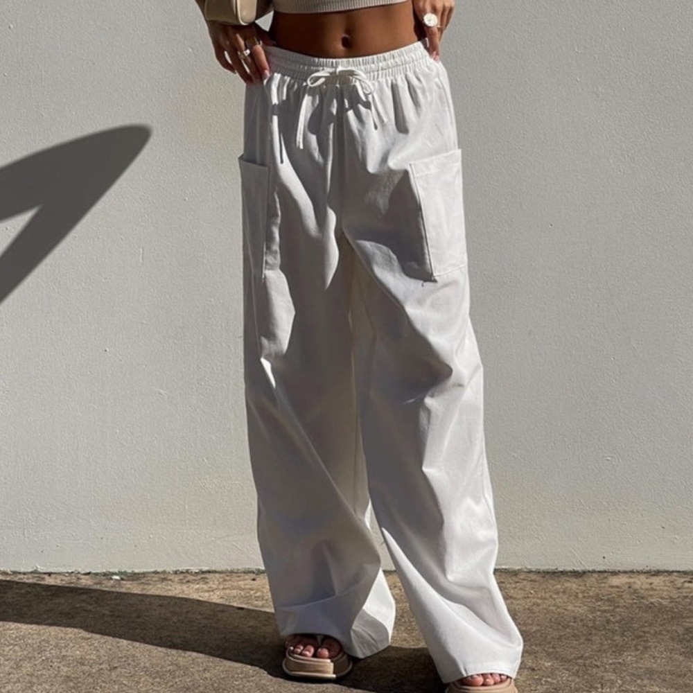 Princess Polly white Brunie lightweight cargo pants